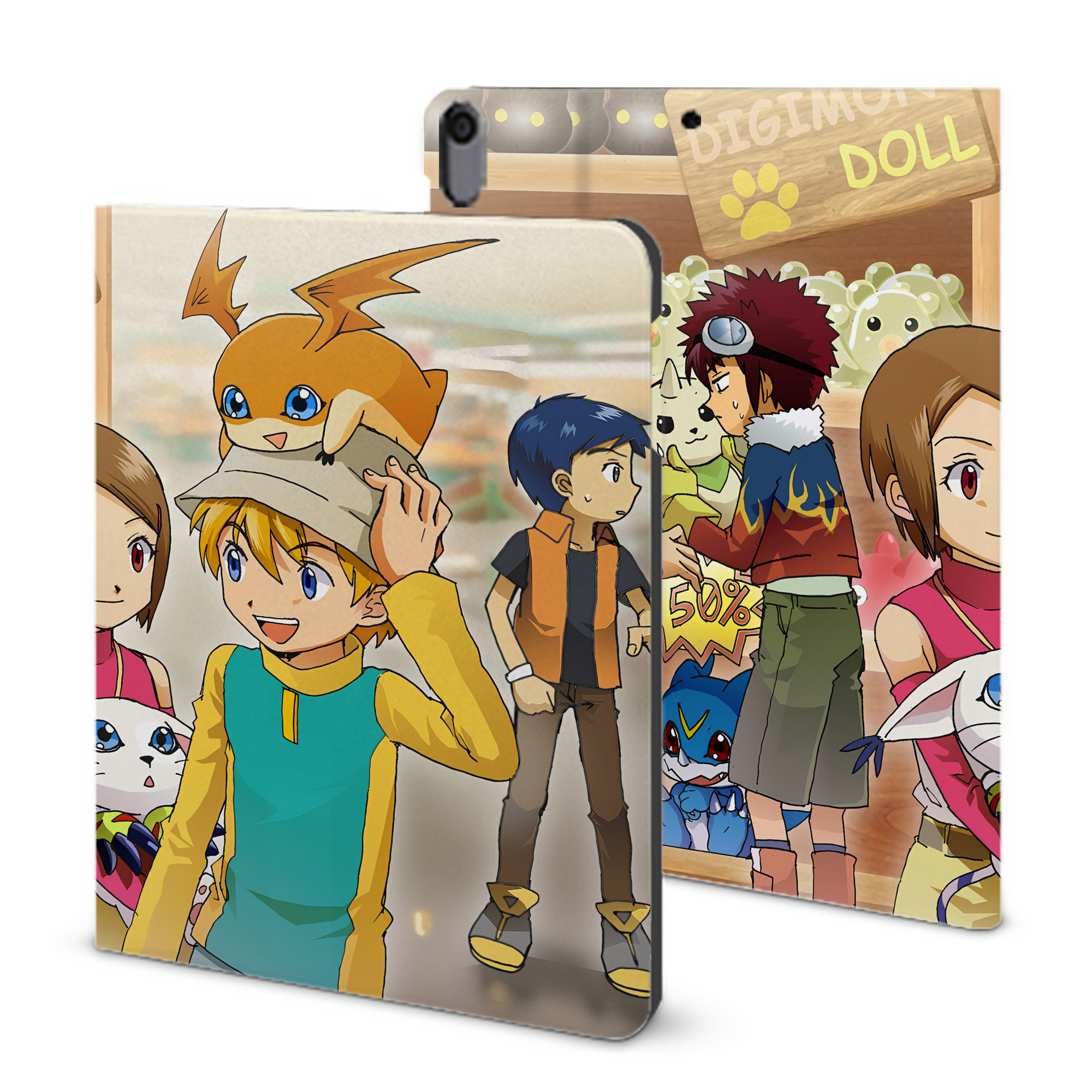 （画像用） Digimon デジタルモンスター/デジモン IPad ケース ブック型 PUレザー TPU 耐衝撃 軽量 薄型 ペン収納なし 全面保護 IPad 各モデル対応